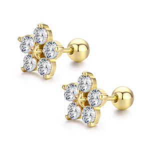 Star Flower Set CZ Stones Stud Earrings for Women Girls