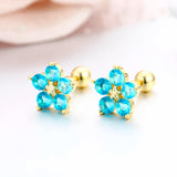 Star Flower Set CZ Stones Stud Earrings for Women Girls