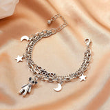 Stars Letter Moon Bear Pendants Bracelets - Double-Layer Chain Bangles