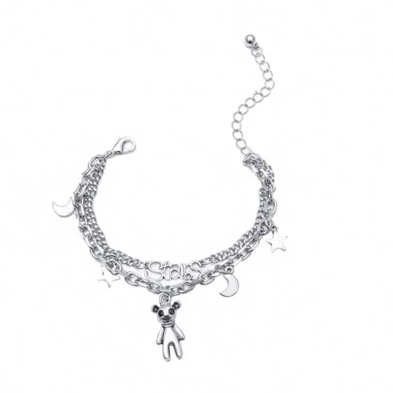 Stars Letter Moon Bear Pendants Bracelets - Double-Layer Chain Bangles