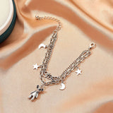 Stars Letter Moon Bear Pendants Bracelets - Double-Layer Chain Bangles