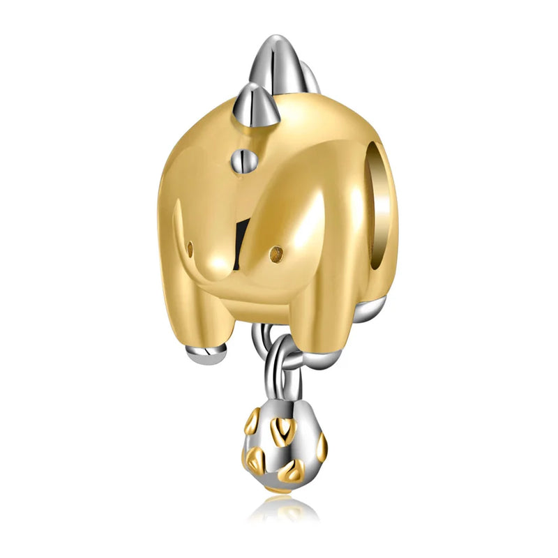 Stegosaurus Dinosaur Bell Bead 925 Sterling Silver Charm