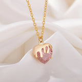 Strawberry Heart Necklace Stainless Steel Chain Jewelry Christmas Gift