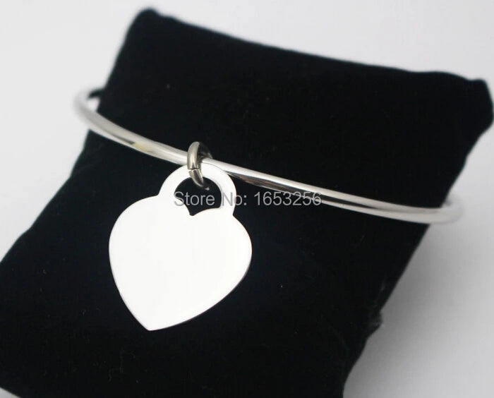Heart Key Charms Bracelet Stainless Steel Cuff Bangle