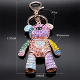 Colorful Crystal Big Bear Key Chain Rhinestone Bag Accessories Keyring N9029