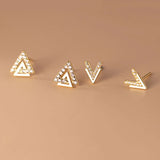 Geometric Triangle V Stud Earrings with CZ Zircon 925 Silver Ear Jewelry