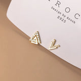 Geometric Triangle V Stud Earrings with CZ Zircon 925 Silver Ear Jewelry
