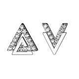 Geometric Triangle V Stud Earrings with CZ Zircon 925 Silver Ear Jewelry