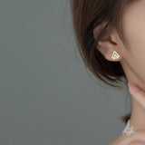 Geometric Triangle V Stud Earrings with CZ Zircon 925 Silver Ear Jewelry