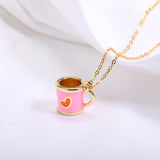 Hand Painted Sweet Heart Teacup Pendant Necklace for Women