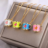 Hand Painted Sweet Heart Teacup Pendant Necklace for Women