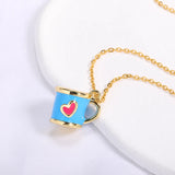 Hand Painted Sweet Heart Teacup Pendant Necklace for Women