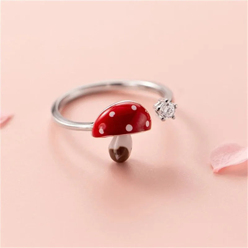 925 Silver Mushroom CZ Open Ring Women Girl Gift LR298