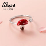 925 Silver Mushroom CZ Open Ring Women Girl Gift LR298