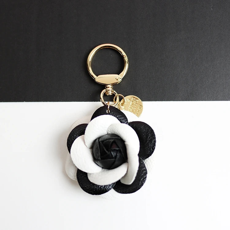 Rose Camellia Flowers Keychain for Women Trinket Key Chains Ring Car Bag