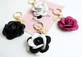 Rose Camellia Flowers Keychain for Women Trinket Key Chains Ring Car Bag