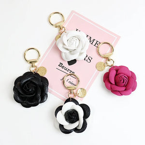 Rose Camellia Flowers Keychain for Women Trinket Key Chains Ring Car Bag