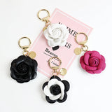 Rose Camellia Flowers Keychain for Women Trinket Key Chains Ring Car Bag