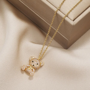 Teddy Bear Pendant Necklace Women Light Jewelry Chain