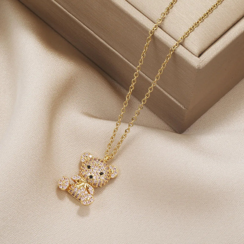 Teddy Bear Pendant Necklace Women Light Jewelry Chain