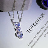 Three Heart Pendant Silver Necklace Bling CZ Zirconia Chain