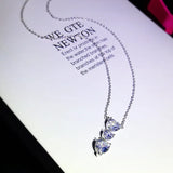 Three Heart Pendant Silver Necklace Bling CZ Zirconia Chain