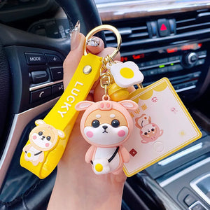 Tiger Pattern Coat Shiba Inu Dog Keychain PVC Animal Toys Keyring