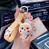 Tiger Pattern Coat Shiba Inu Dog Keychain PVC Animal Toys Keyring