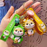Tiger Pattern Coat Shiba Inu Dog Keychain PVC Animal Toy Keyring