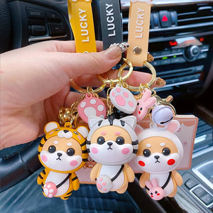 Tiger Pattern Coat Shiba Inu Dog Keychain PVC Animal Toys Keyring