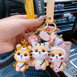 Tiger Pattern Coat Shiba Inu Dog Keychain PVC Animal Toys Keyring