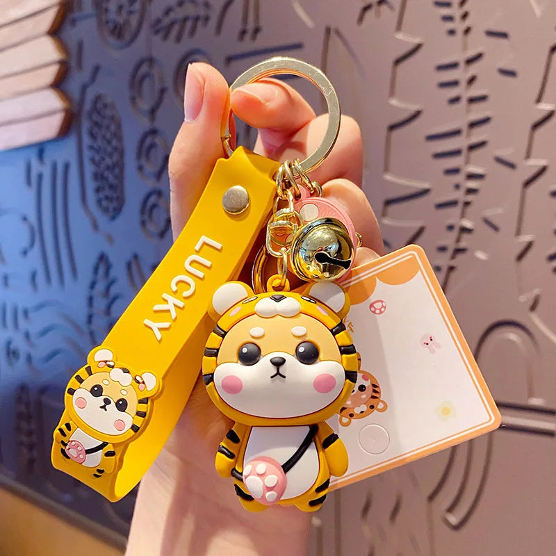 Tiger Pattern Coat Shiba Inu Dog Keychain PVC Animal Toy Keyring