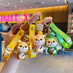 Tiger Pattern Coat Shiba Inu Dog Keychain PVC Animal Toy Keyring