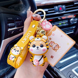 Tiger Pattern Coat Shiba Inu Dog Keychain PVC Animal Toys Keyring