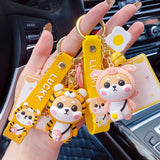 Tiger Pattern Coat Shiba Inu Dog Keychain PVC Animal Toys Keyring