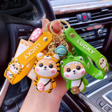 Tiger Pattern Coat Shiba Inu Dog Keychain PVC Animal Toys Keyring