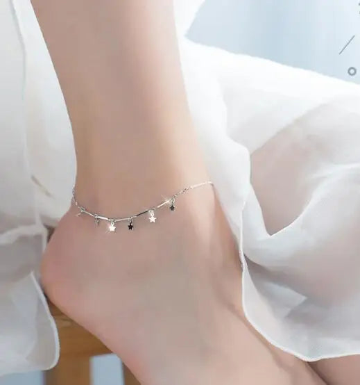 925 Sterling Silver Small Stars Anklet Bracelet GTLS610