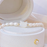 Tiny Pearls Cat Bracelet Charm Adustable Beaded Brasselet
