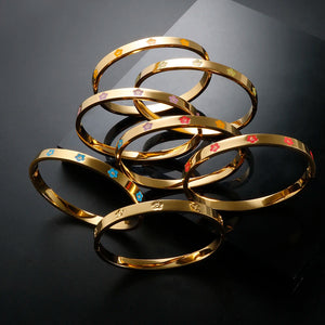 Heart Enamel Flower Bracelet Stainless Steel Bangle for Women