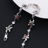 Turtle Silver Plated Brown Fire Opal Charm Bracelet Women's Summer Jewelry