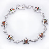 Turtle Silver Plated Brown Fire Opal Charm Bracelet Women's Summer Jewelry