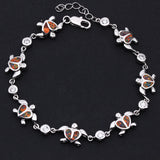 Turtle Silver Plated Brown Fire Opal Charm Bracelet Women's Summer Jewelry