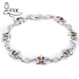 Turtle Silver Plated Brown Fire Opal Charm Bracelet Women's Summer Jewelry