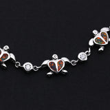 Turtle Silver Plated Brown Fire Opal Charm Bracelet Women's Summer Jewelry