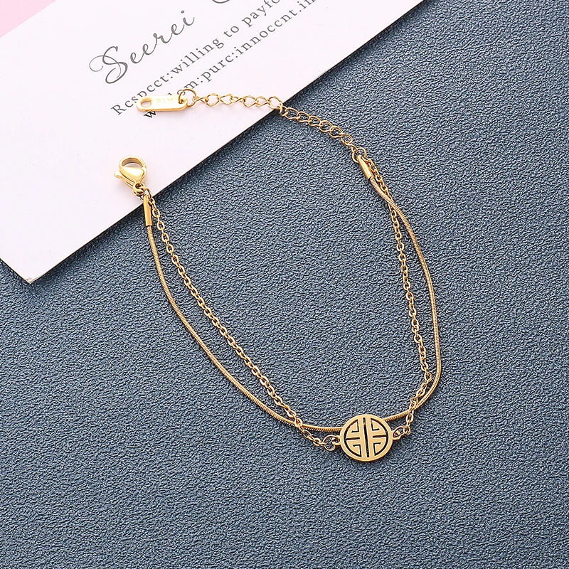 Vintage Double Layer Snake Chain Stainless Steel Women Bracelet