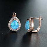 Rose Silver Opal Hoop Earrings for Women