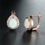 Rose Silver Opal Hoop Earrings for Women