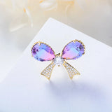 Wind Zircon Bow Brooch Tourmaline Crystal Pin