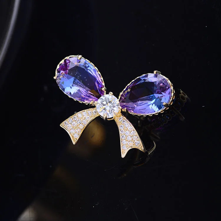 Wind Zircon Bow Brooch Tourmaline Crystal Pin