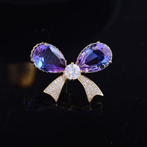 Wind Zircon Bow Brooch Tourmaline Crystal Pin